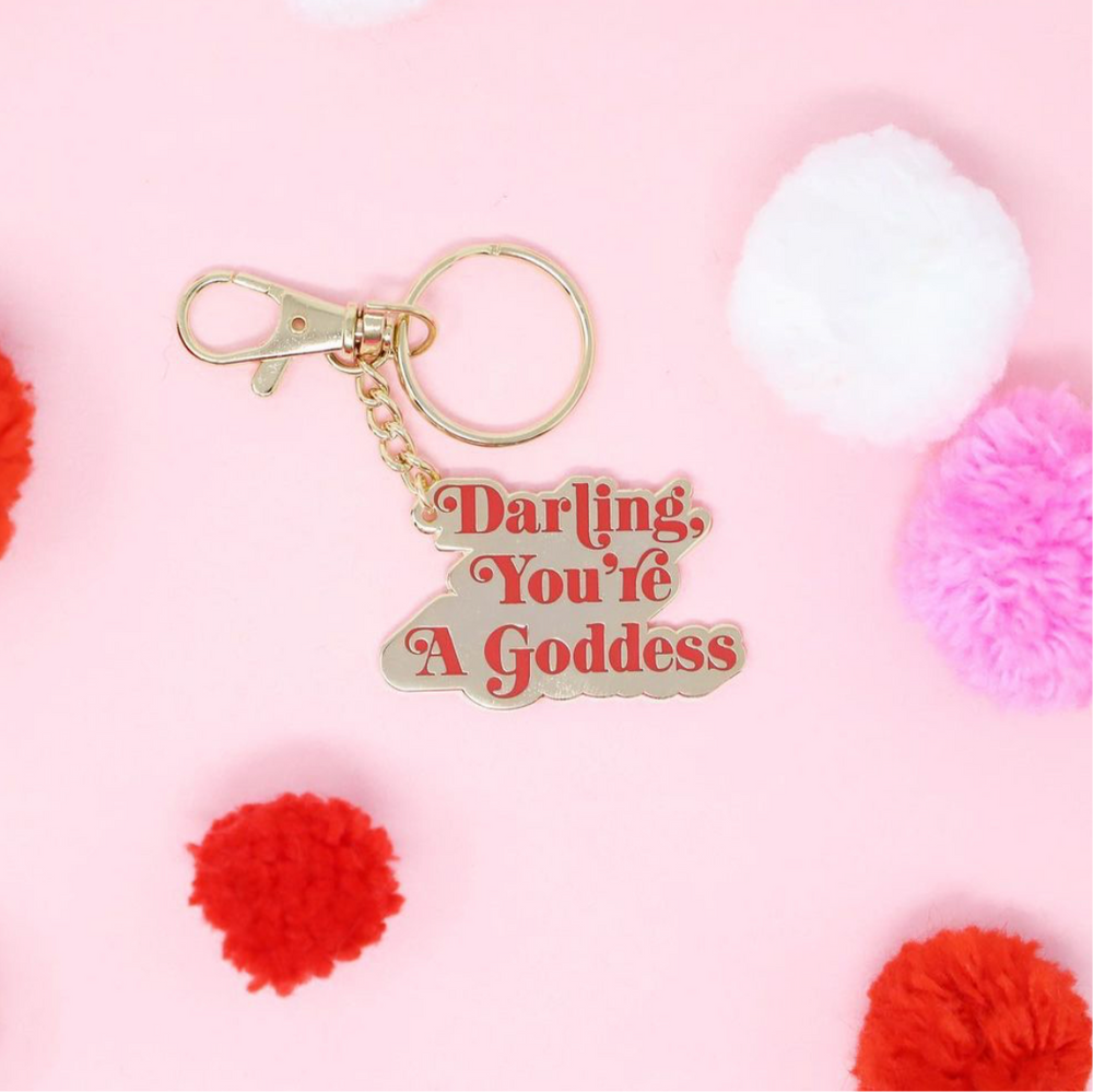
            
                Load image into Gallery viewer, darling you&amp;#39;re a goddess gold enamel keychain
            
        