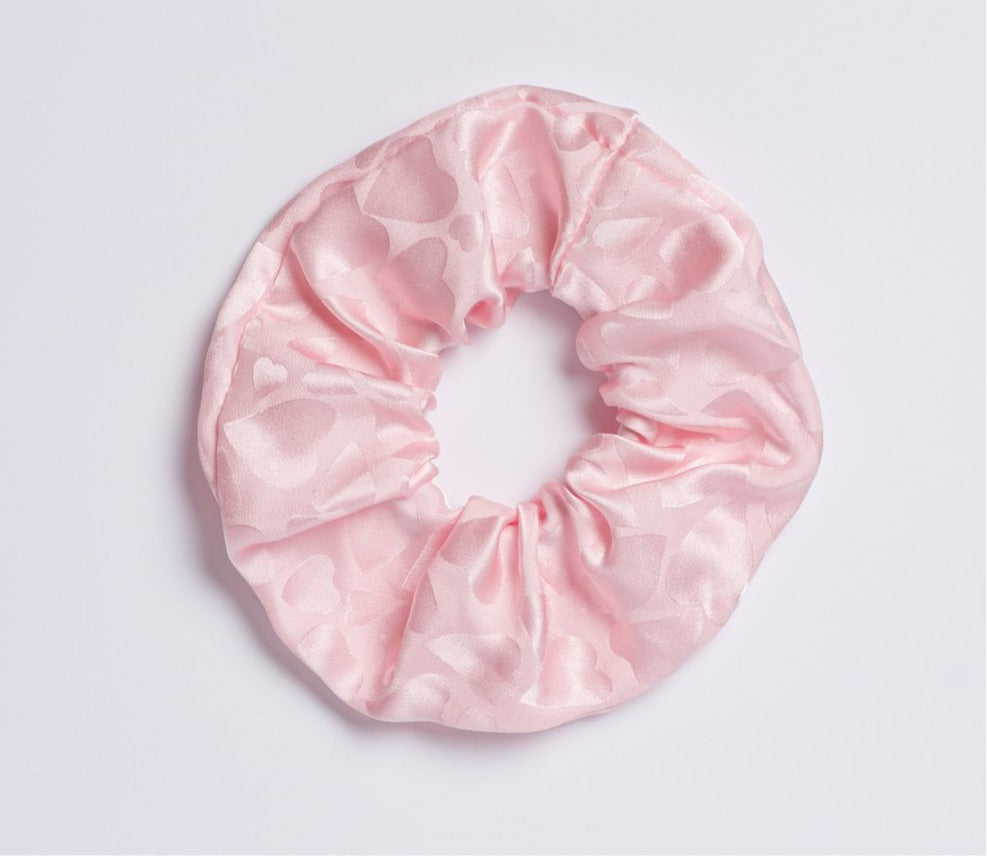 Queen Of Hearts Pink Silk Scrunchie