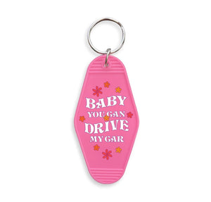 pink baby you can drive my car motel keychain