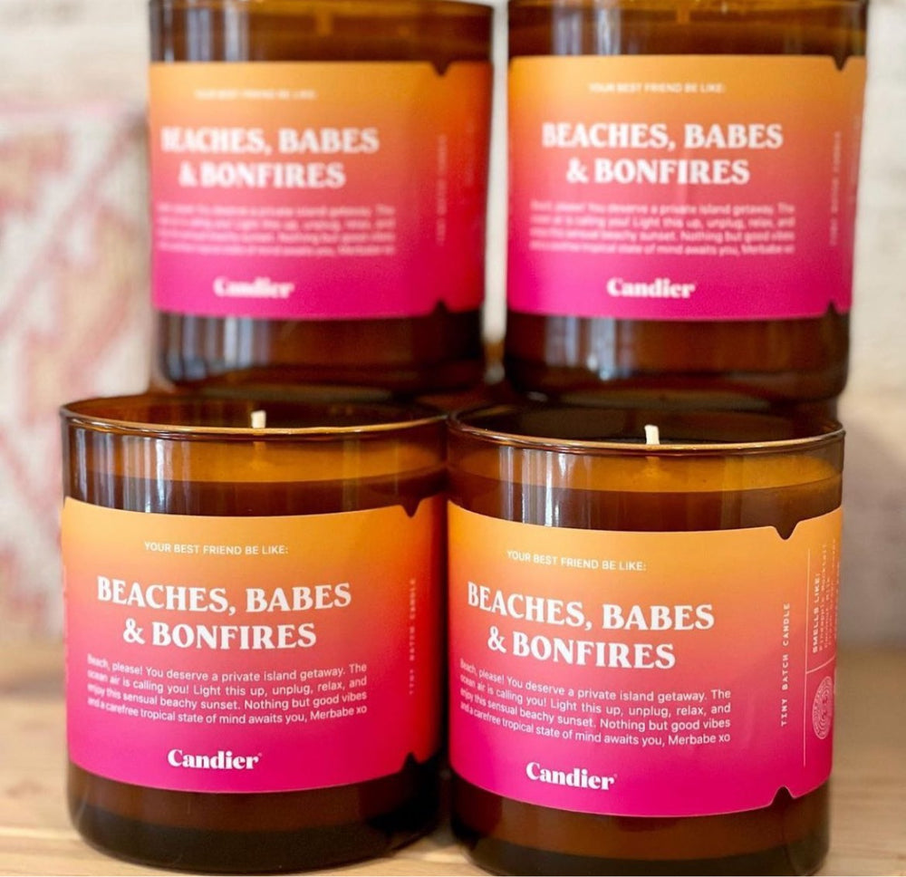 Beaches babes and bonfires candle 