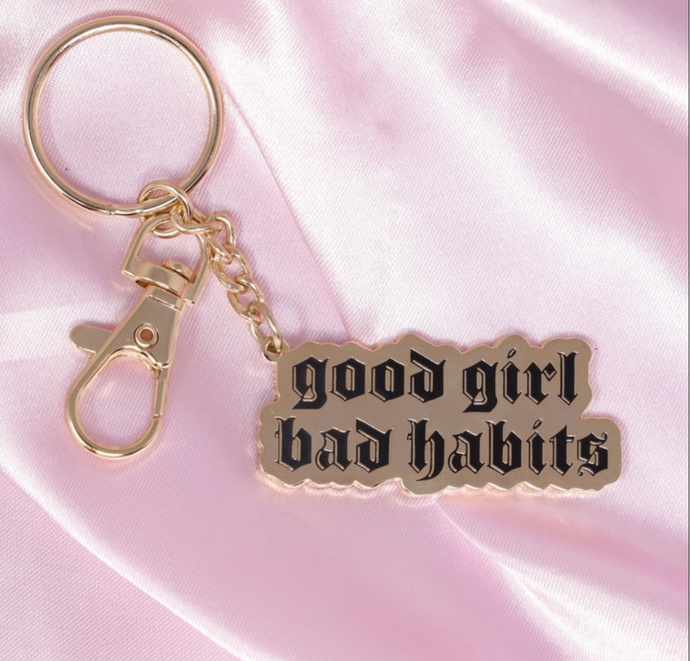 good girl bad habits gold keychain