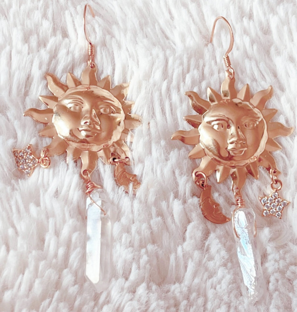 
            
                Load image into Gallery viewer, Here comes the Sun Angel Aura Quartz Earrings
            
        