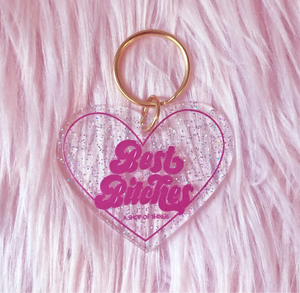 
            
                Load image into Gallery viewer, best bitches glitter acrylic heart keychain
            
        