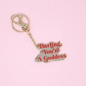 
            
                Load image into Gallery viewer, darling you&amp;#39;re a goddess gold enamel keychain
            
        